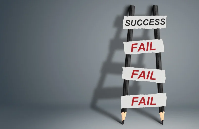 To succeed through failure creative concept, pencil ladder